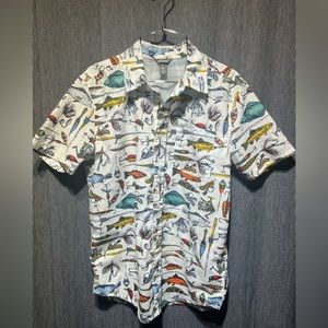Eddie Bauer Boys size L (14) button down fishing print shirt.